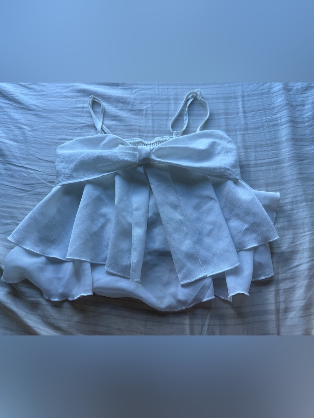 SHEIN White Bow Tiered Ruffle Spaghetti Strap Crop Top